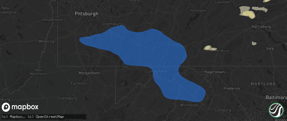 Hail map in Meyersdale, PA on June 6, 2026