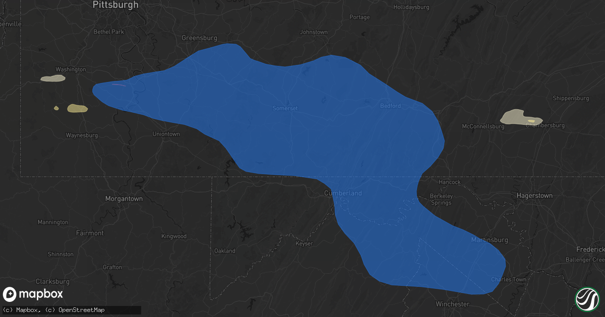 Hail map in Meyersdale, PA on June 6, 2026