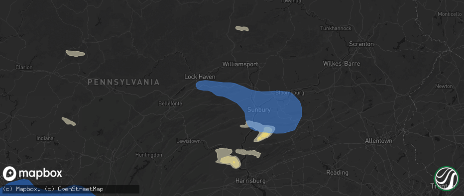 Hail map in Mifflinburg, PA on June 6, 2026