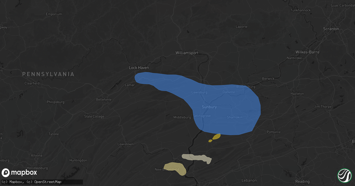 Hail map in Mifflinburg, PA on June 6, 2026
