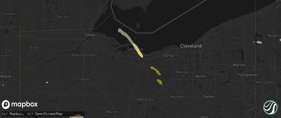 Hail map in Milan, OH on June 6, 2026