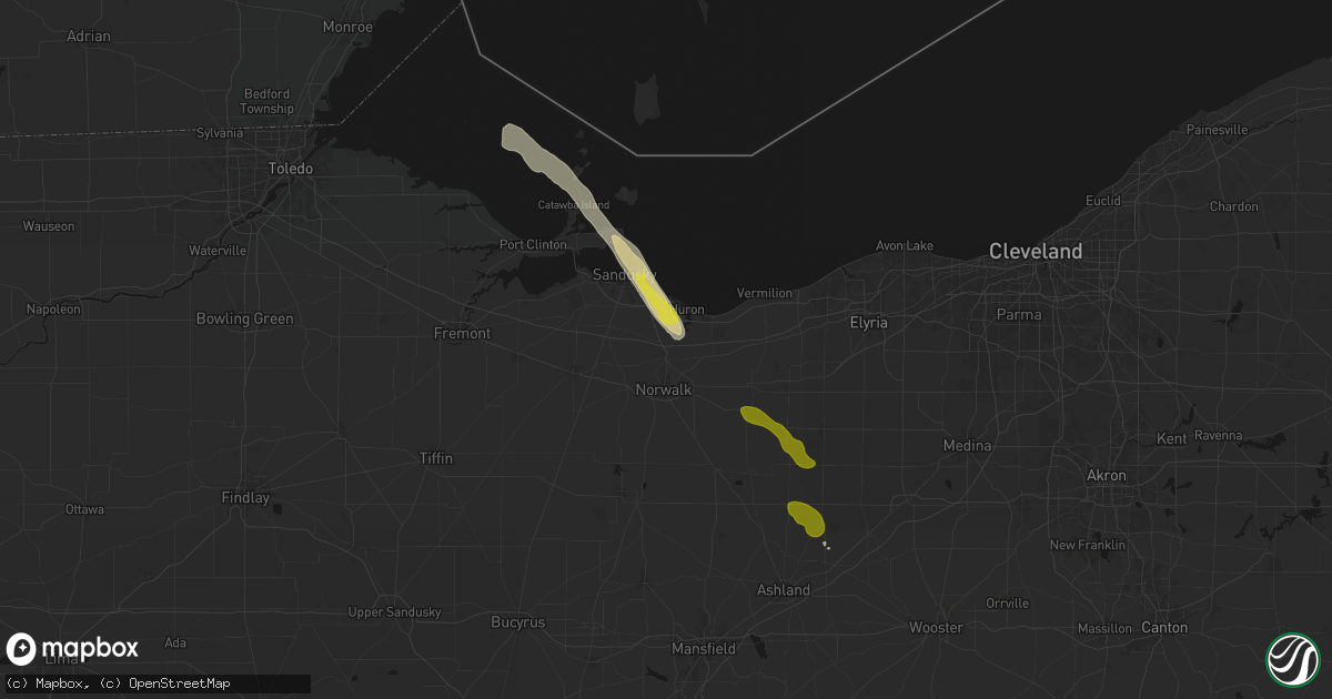Hail map in Milan, OH on June 6, 2026
