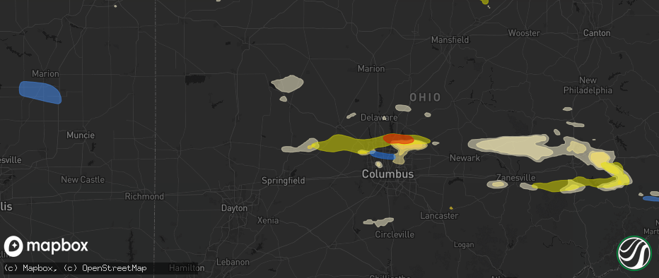 Hail map in Milford Center, OH on June 6, 2026