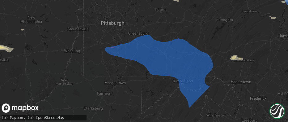 Hail map in Mill Run, PA on June 6, 2026