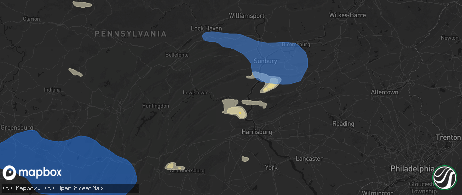 Hail map in Millerstown, PA on June 6, 2026