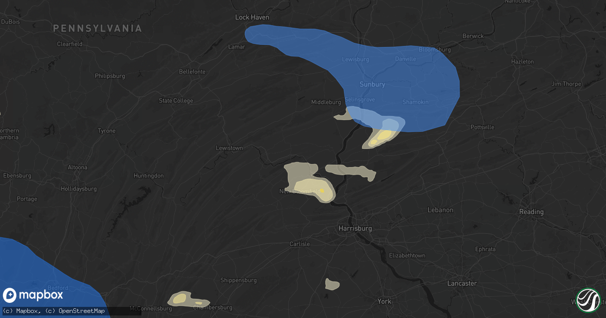 Hail map in Millerstown, PA on June 6, 2026