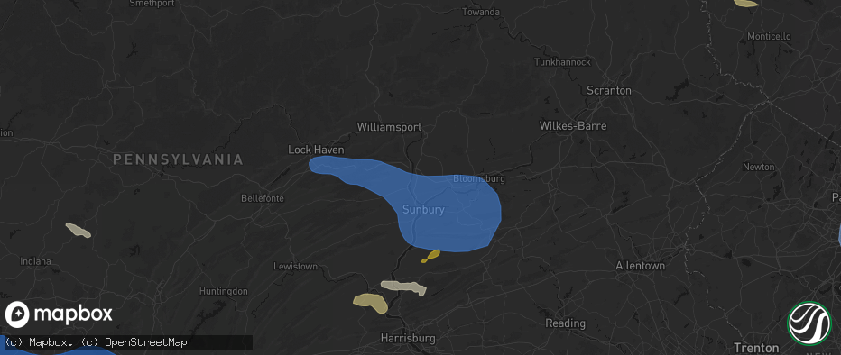 Hail map in Milton, PA on June 6, 2026