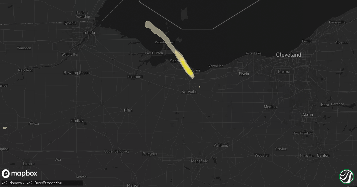 Hail map in Monroeville, OH on June 6, 2026