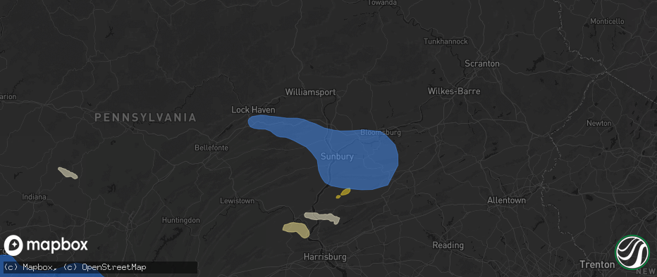 Hail map in Montandon, PA on June 6, 2026