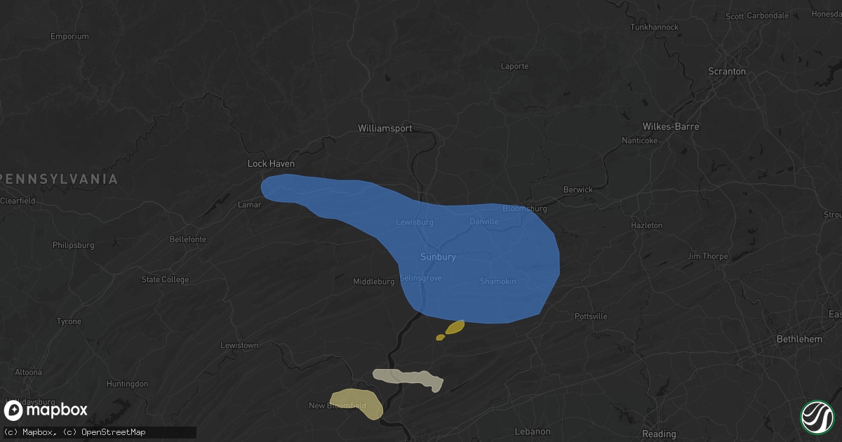 Hail map in Montandon, PA on June 6, 2026