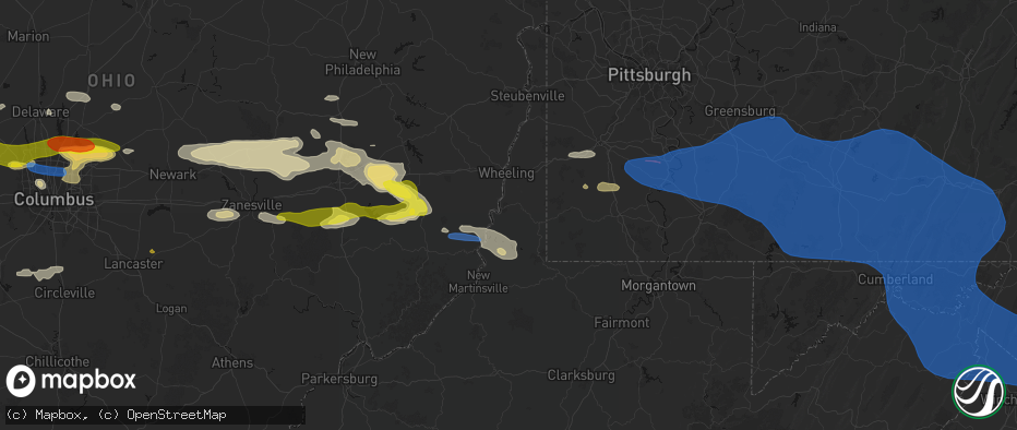 Hail map in Moundsville, WV on June 6, 2026