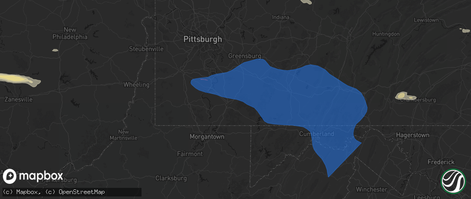 Hail map in Mount Braddock, PA on June 6, 2026