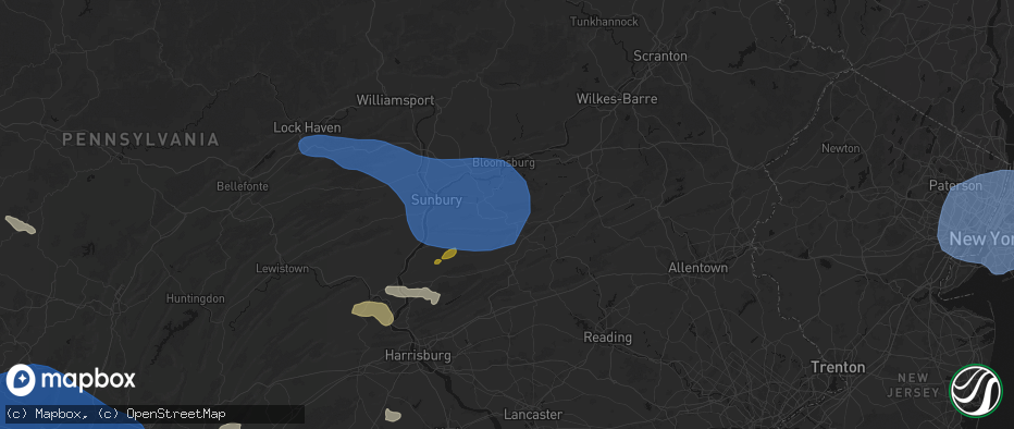 Hail map in Mount Carmel, PA on June 6, 2026