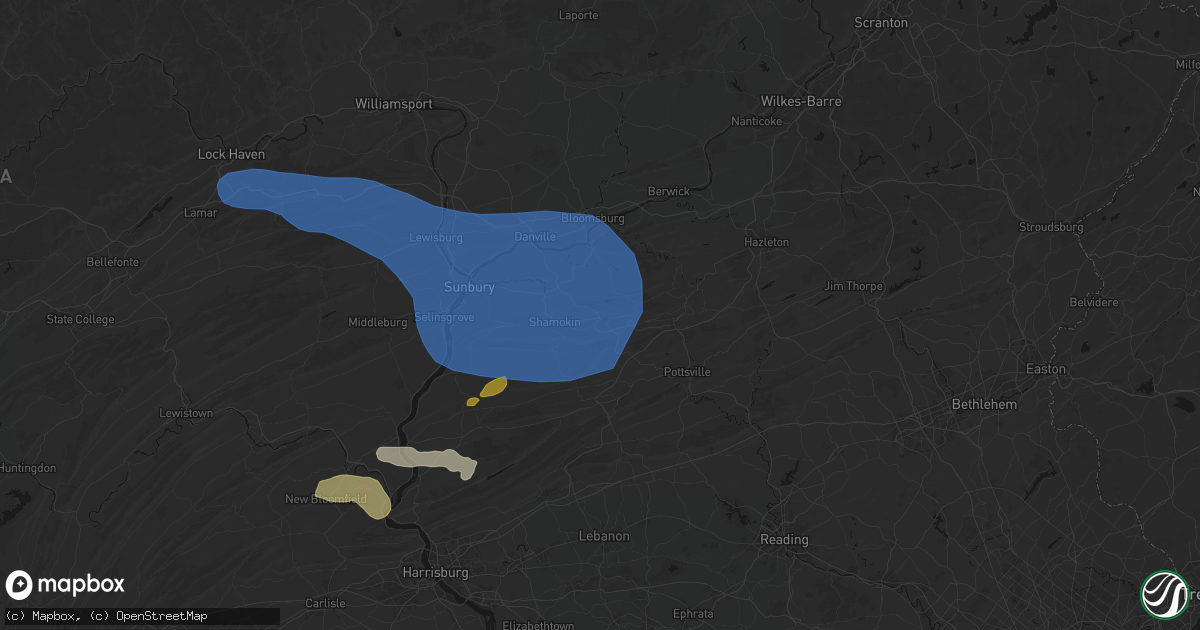 Hail map in Mount Carmel, PA on June 6, 2026