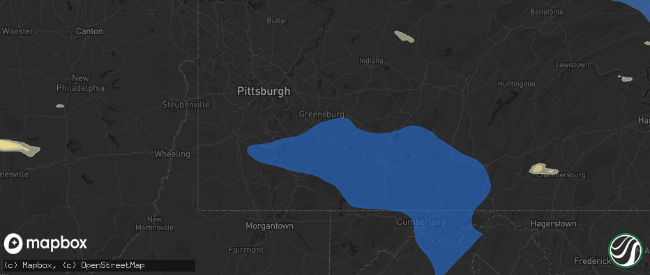 Hail map in Mount Pleasant, PA on June 6, 2026