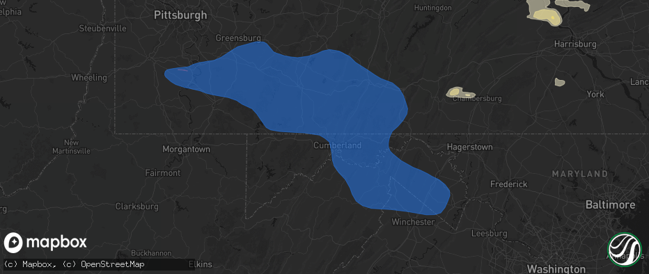 Hail map in Mount Savage, MD on June 6, 2026