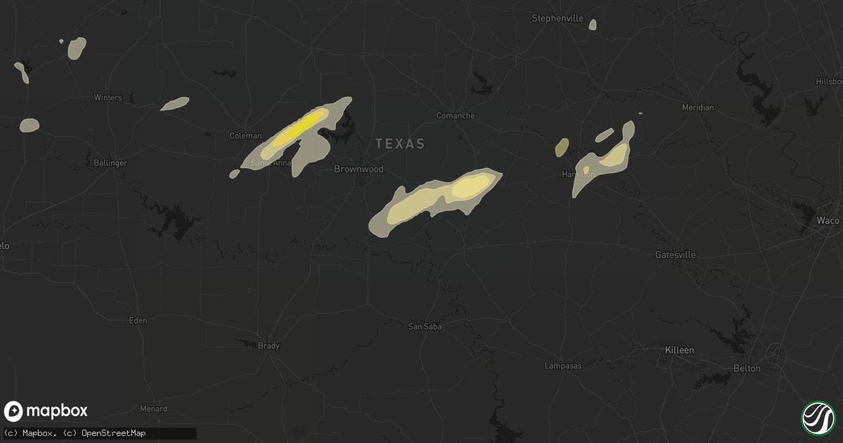 Hail map in Mullin, TX on June 6, 2026