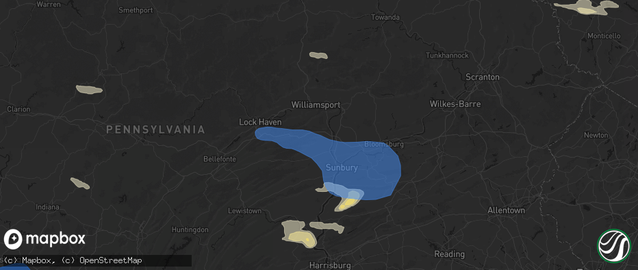 Hail map in New Columbia, PA on June 6, 2026