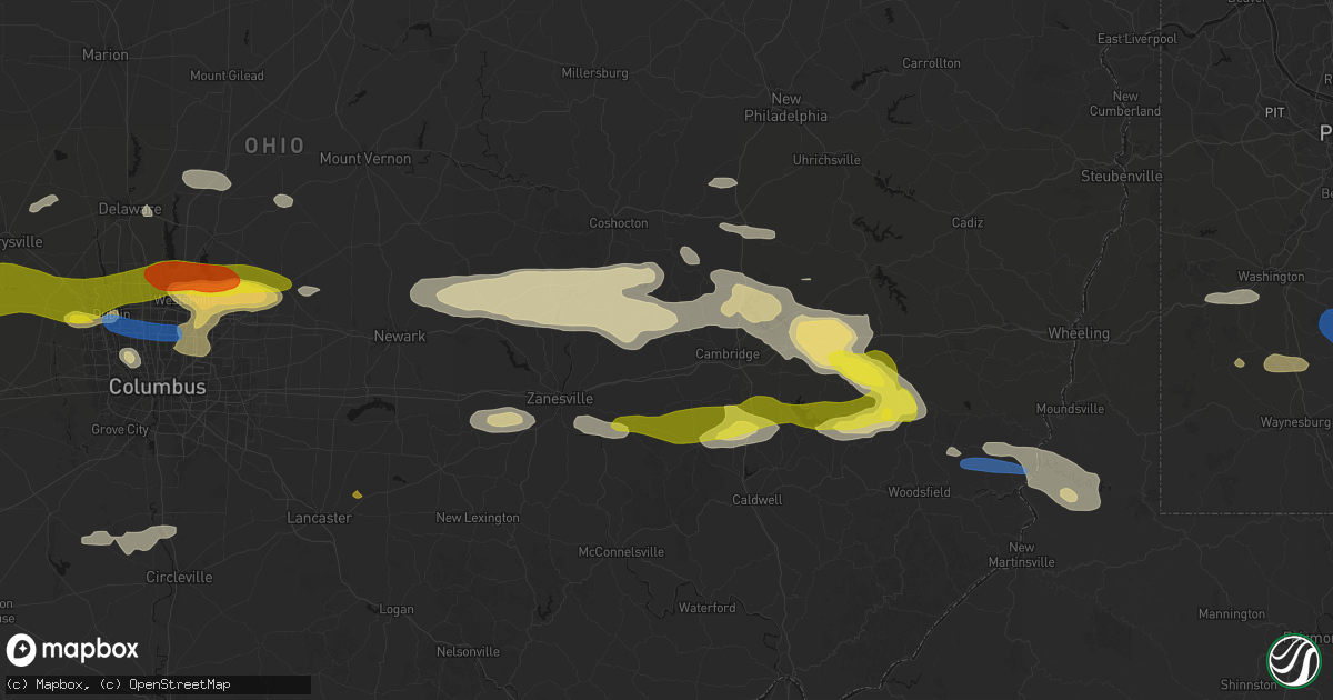 Hail map in New Concord, OH on June 6, 2026