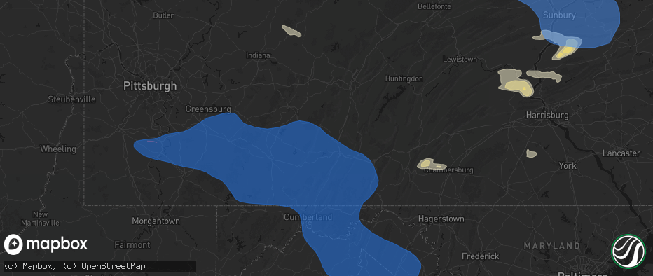 Hail map in New Paris, PA on June 6, 2026