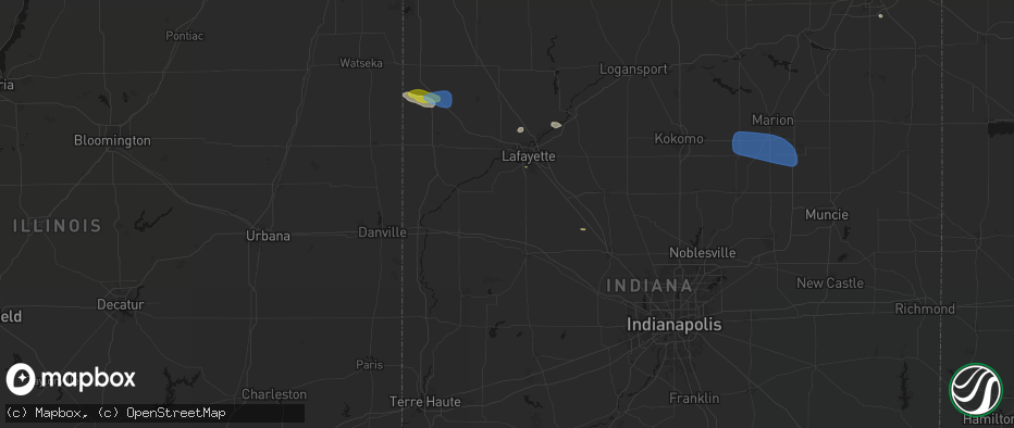 Hail map in New Richmond, IN on June 6, 2026