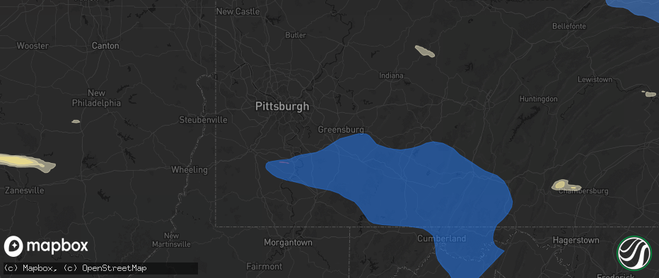 Hail map in New Stanton, PA on June 6, 2026