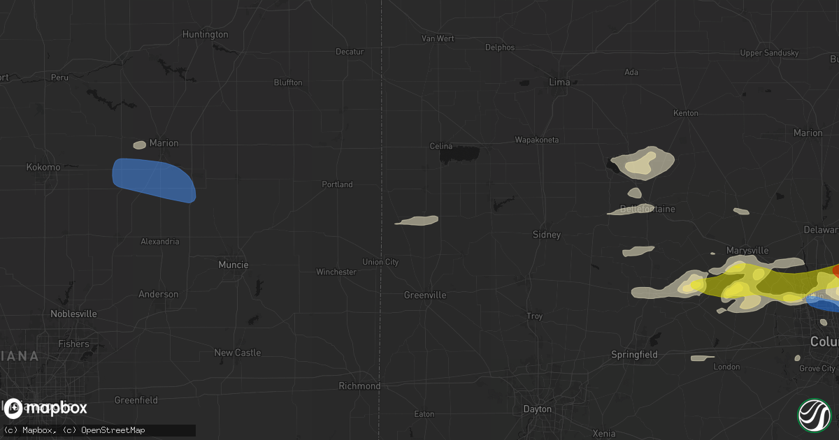 Hail map in New Weston, OH on June 6, 2026