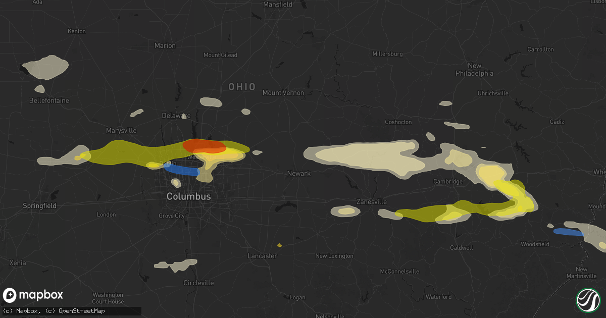 Hail map in Newark, OH on June 6, 2026