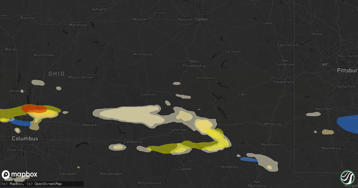 Hail map in Newcomerstown, OH on June 6, 2026