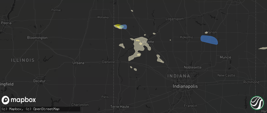Hail map in Newtown, IN on June 6, 2026