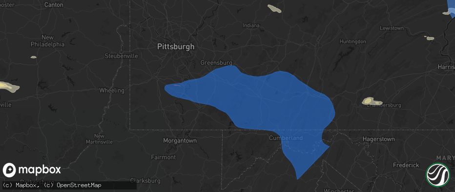 Hail map in Normalville, PA on June 6, 2026