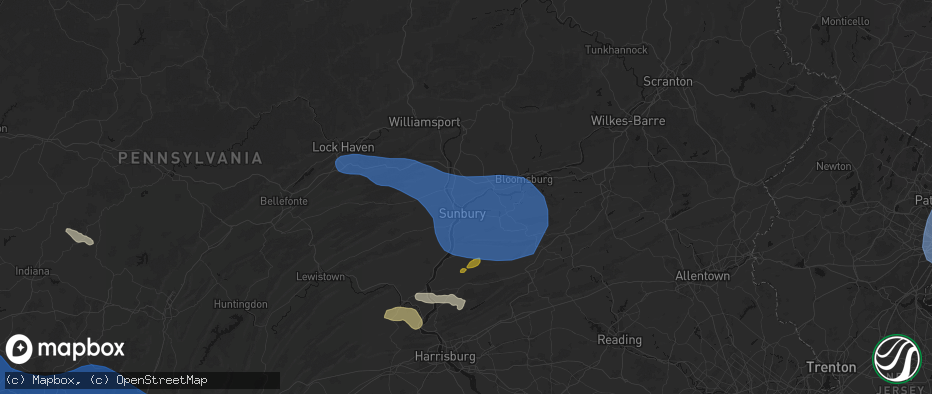 Hail map in Northumberland, PA on June 6, 2026
