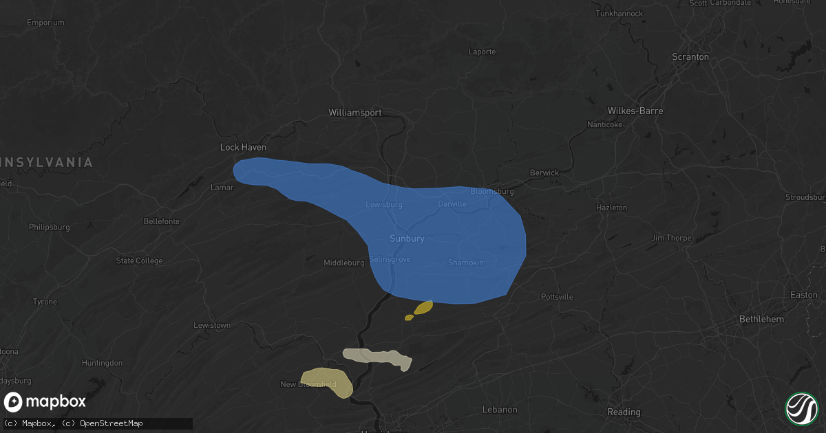 Hail map in Northumberland, PA on June 6, 2026