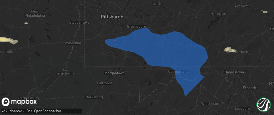 Hail map in Ohiopyle, PA on June 6, 2026