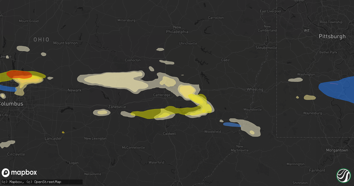 Hail map in Old Washington, OH on June 6, 2026