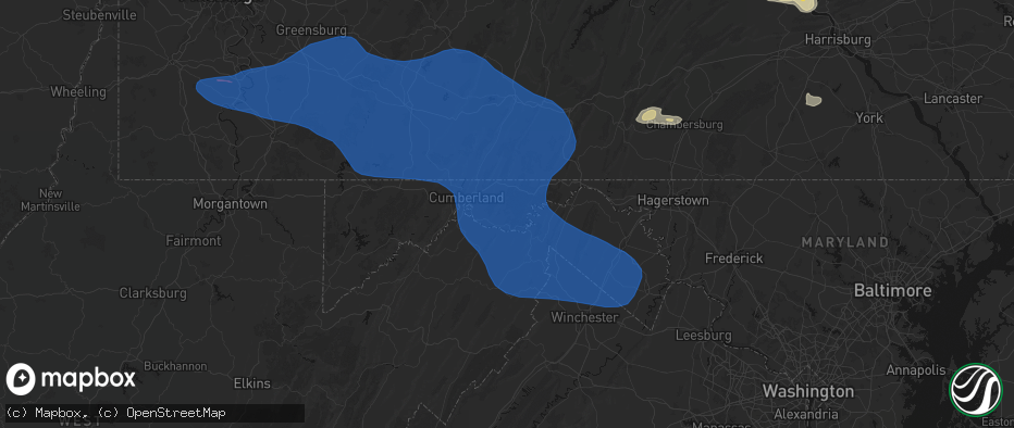 Hail map in Oldtown, MD on June 6, 2026