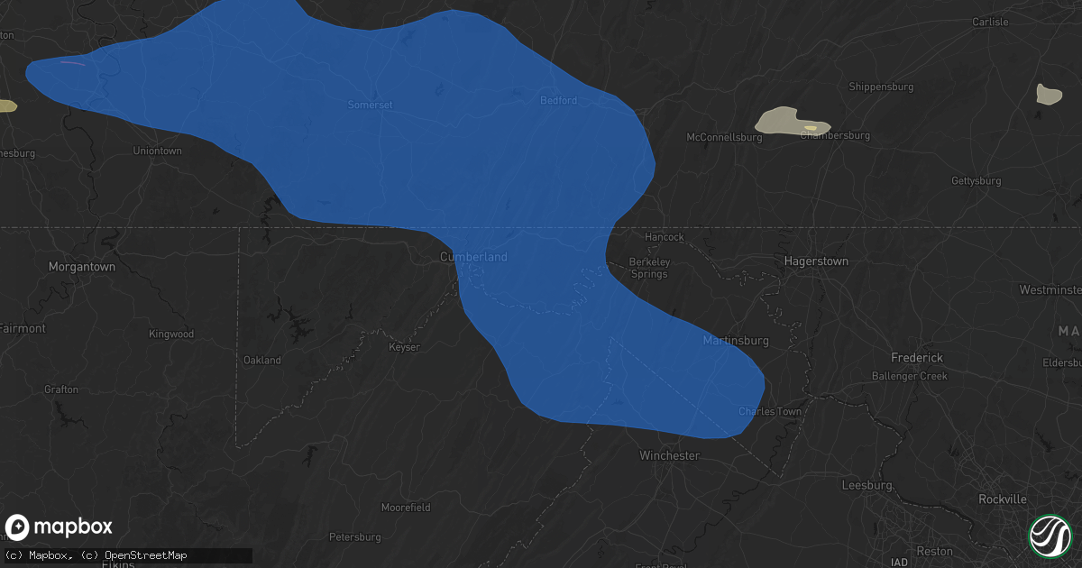 Hail map in Oldtown, MD on June 6, 2026