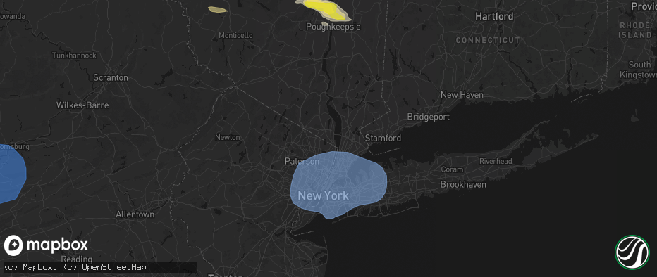 Hail map in Orangeburg, NY on June 6, 2026