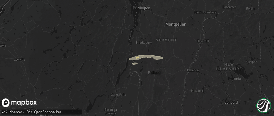 Hail map in Orwell, VT on June 6, 2026