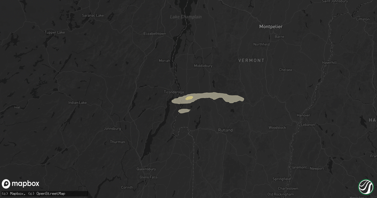 Hail map in Orwell, VT on June 6, 2026