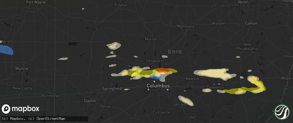 Hail map in Ostrander, OH on June 6, 2026