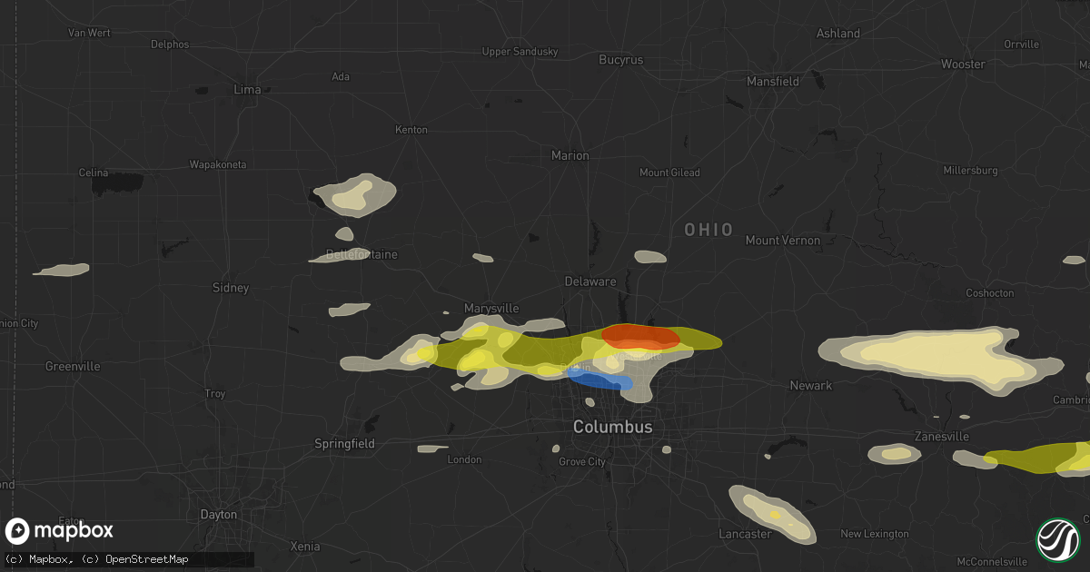Hail map in Ostrander, OH on June 6, 2026