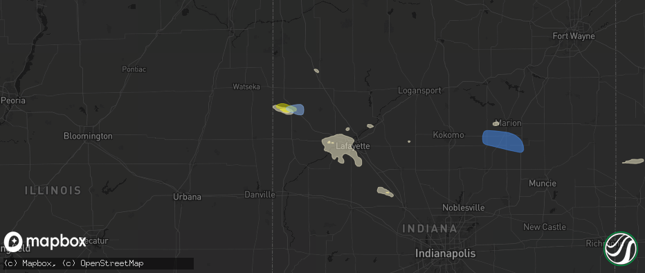 Hail map in Otterbein, IN on June 6, 2026