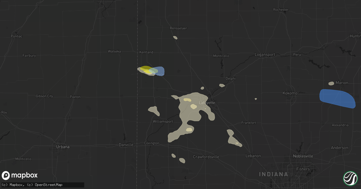 Hail map in Otterbein, IN on June 6, 2026