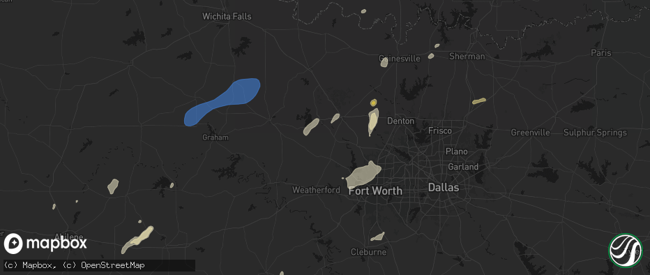 Hail map in Paradise, TX on June 6, 2026