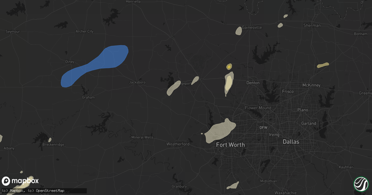 Hail map in Paradise, TX on June 6, 2026