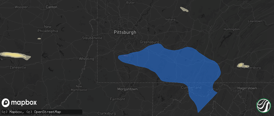 Hail map in Perryopolis, PA on June 6, 2026