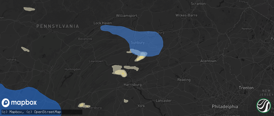 Hail map in Pillow, PA on June 6, 2026