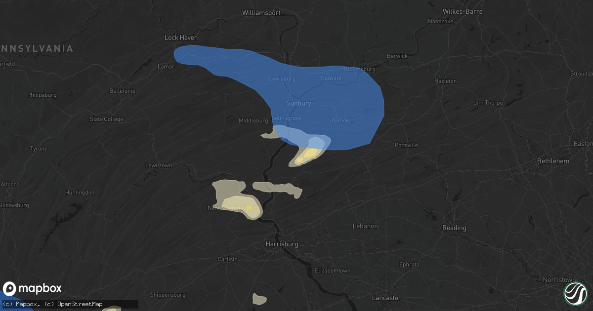 Hail map in Pillow, PA on June 6, 2026