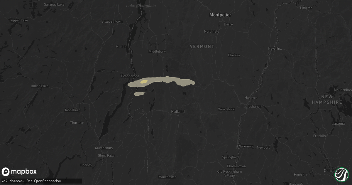 Hail map in Pittsford, VT on June 6, 2026